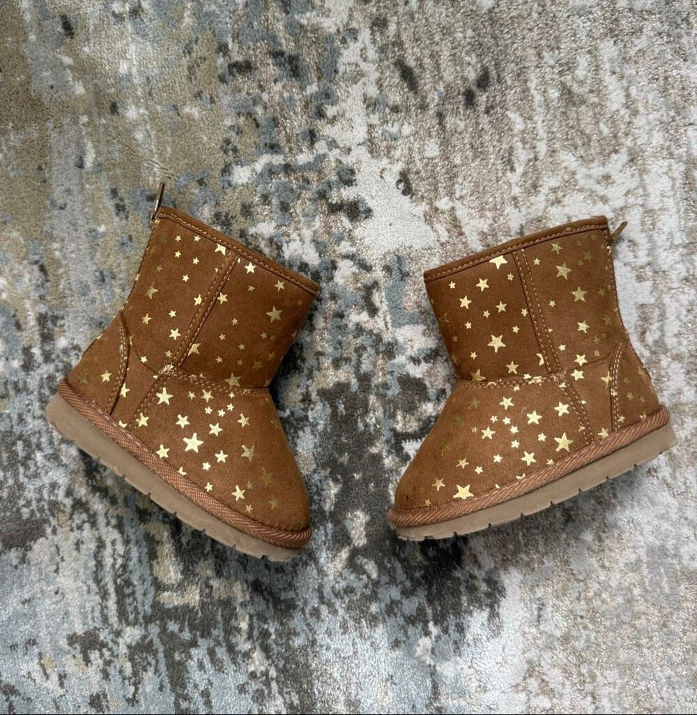 Gap 7 Toddler Girl Sherpa Gold Foil Star Brown Boots